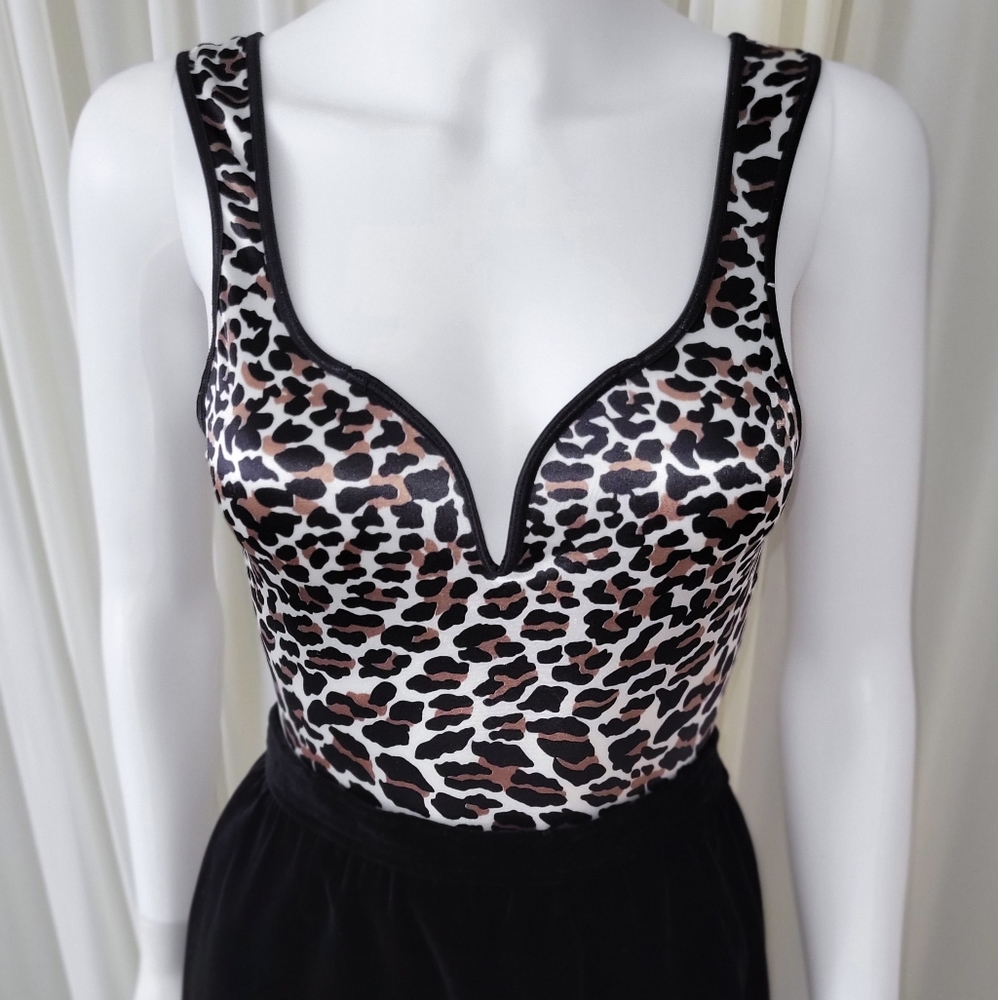 Vintage Leopard Print Top •Stretch Satin • Vanity Fair Crop • Print Bustier Tank - Picture 1 of 4
